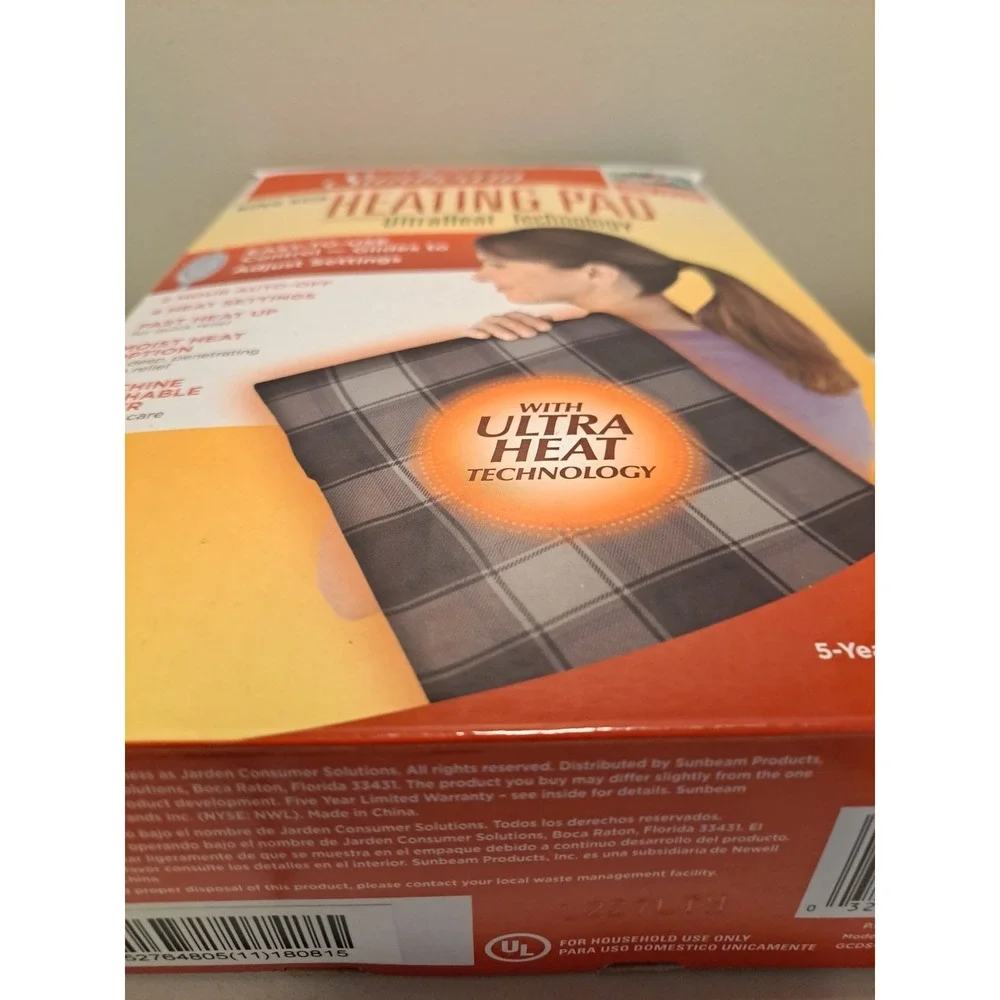Sunbeam King Size Electric Heating Pad UltraHeat 12x24in Washable Cover Tested!